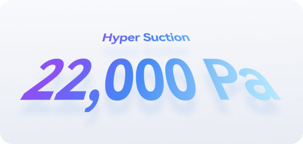 Текст «Hyper Suction 22,000 Pa» на светло-голубом градиентном фоне